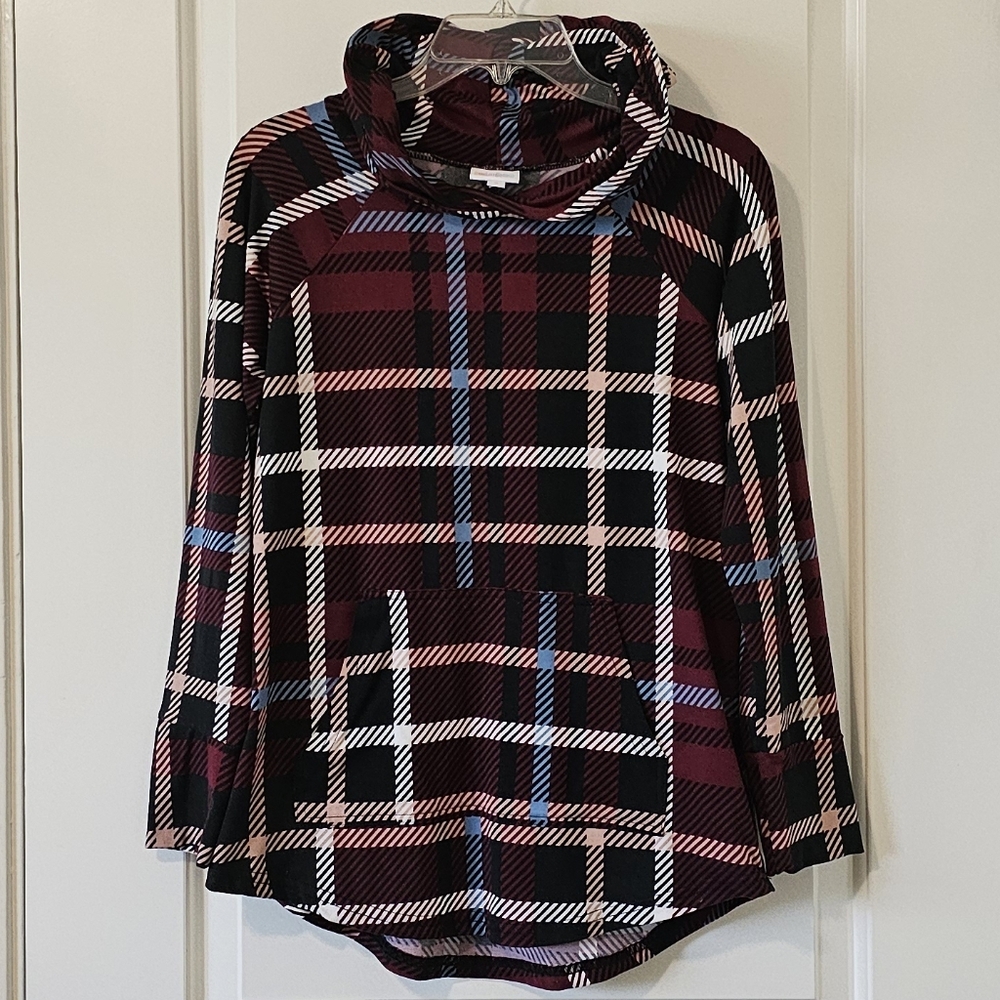 LuLaRoe Amber Plaid Hoodie, Small